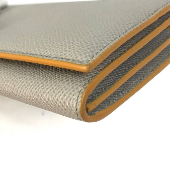 BVLGARI Bulgari Bulgari Logo clip Two fold Folded wallet Leather Gray x Yellow - Picture 5 of 16